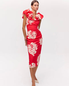 Vestido rojo volante escote
