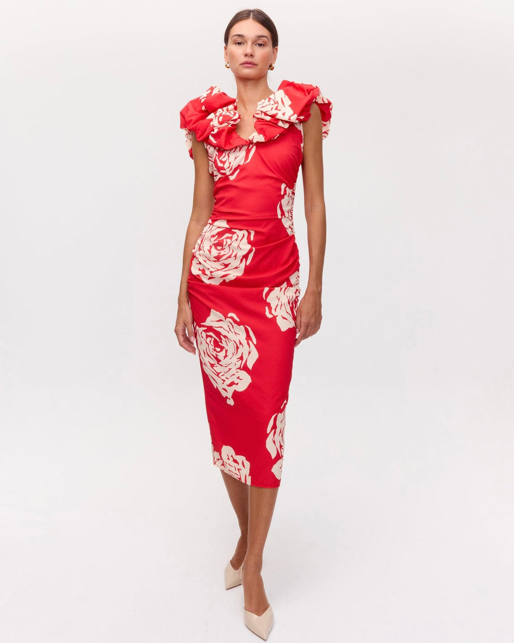 Vestido rojo volante escote
