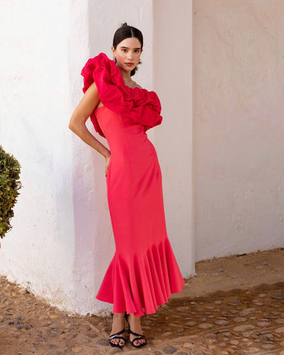 Vestido volantes fresa