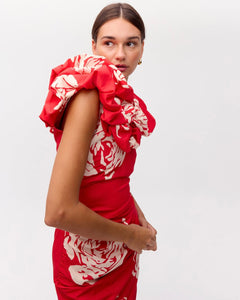 Vestido rojo volante escote